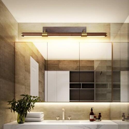 New Chinese style copper wall lamp modern minimalist bathroom bathroom mirror front light walnut Chinese goggles painting lamp