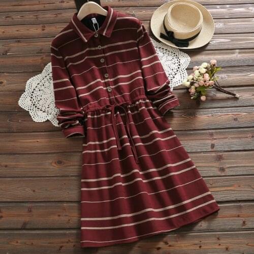 Autumn winter thick striped dress for lady new arrival long sleeve warm soft mori girl dress vestidos invierno 2018