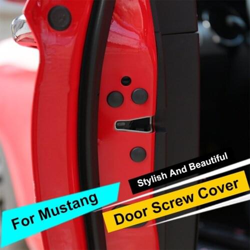 QHCP Car Door Lock Screw Protector Cover PP + ABS 6Pcs/Set Door Screws Covers Interior Mouldings For Ford Mustang 2015 2016 2017