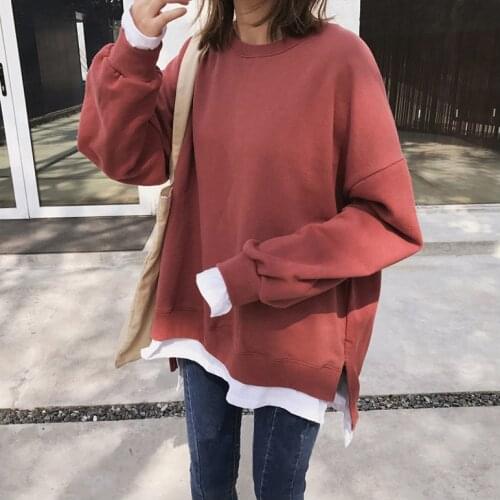 Womens Oversized Sweatshirt Fake Two-Piece Pullover Casual Female Long Sleeve Coats Shirts Tops Outwear Boyfriend Style