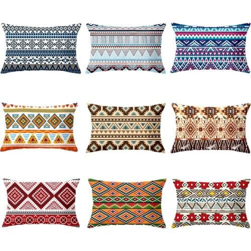 Ethnic Abstract Geometric backrest Home Decoration Pillow Cover Soft Short Plush Duplex Printing Cushion rectangle Pillow