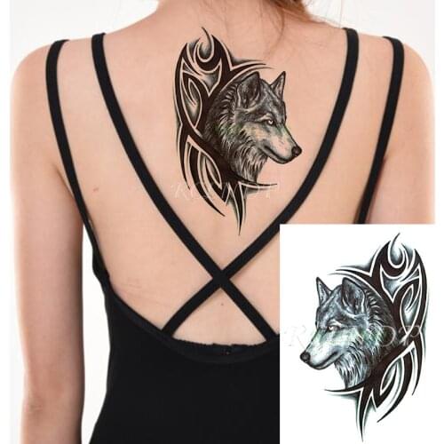 Waterproof Temporary Tattoo Sticker Wolf Head Tribal Totem Design Pattern Fake Tatto Flash Tatoo Body Art for Girl Women Men