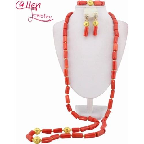 High Quality African Nigerian Wedding Beads Coral Jewelry Sets,African Beads Coral Necklace Bracelet Earrings Sets WS1245