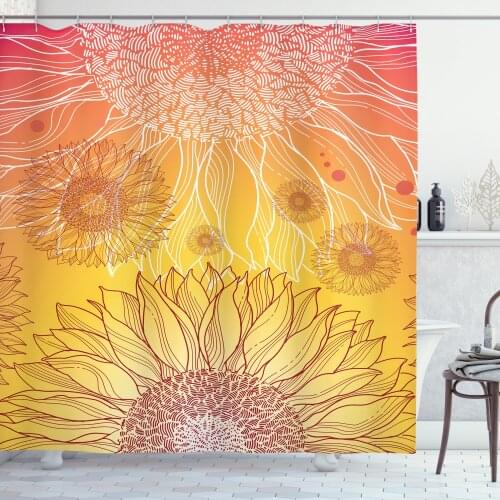 Ombre Sunflower Shower Curtain Set Petal on Warm Sunset Tones Curtain for Bathroom Decor 12 Hooks Decorative Bath Accessory