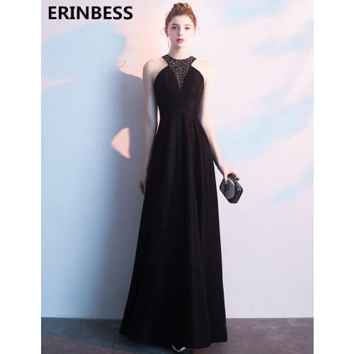 Vestido De Festa A-line Evening Dresses Long Dress 2020 New Halter Neck Black Evening Dress Elegant Formal Gowns Robe De Soiree