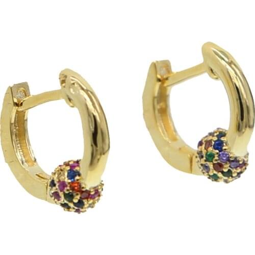 Gold filled minimal huggie hoops paved rainbow balls colorfuld cz round dots earring for women delicate cute classic jewelry