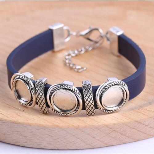 Reidgaller 5pcs flat leather bracelet baes blanks 10mm dia cabochon settings diy accessories for bracelets bangles making