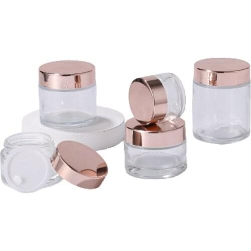 5g 10g 15g 20g 30g Clear Glass Cream Jar Rose Gold Lid Cosmetic Packaging Containers Refillable Bottle 50g 100g 15pieces/lot