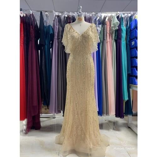 Champagne Velvet Evening Dress 2021 new color Sewing Beading luckgirls Ruched Customizable fashion prom dress Mocini Tailor