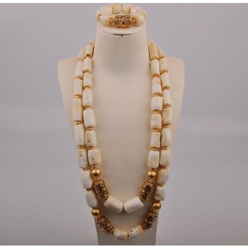 White African Wedding Coral Beads Men Jewelry Set 32inches Nigerian Necklace Groom Set