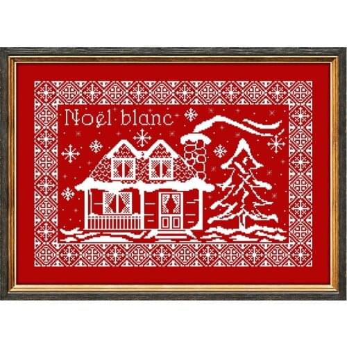 Snow house cross stitch package simple winter snowflake 14ct 11ct red fabric cotton silk thread embroidery handmade needlework