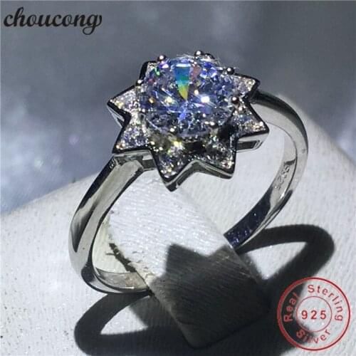 Choucong Lady Flower Shape 100% Real Soild 925 sterling Silver ring 1ct AAAAA Zircon Engagement Wedding Band Rings For Women men