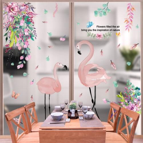 Flower Leaves Wall Sticker DIY Flamingo Animal Wall Decor Decals for Living Room Kids Bedroom Kitchen Nursery Home Decoration