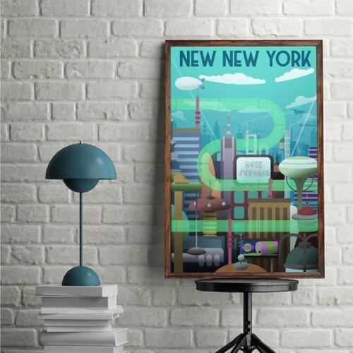 Futurama New New York Travel Canvas Art Prints American Comedy Comics Poster Classic Wall Art Painting Picture for Home Decor