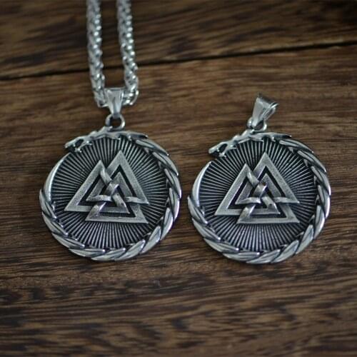 LANGHONG 1pcs Double Side Dragon Valknut Necklace For Men Vegvisir Stainless Steel Necklace Taliman Jewelry