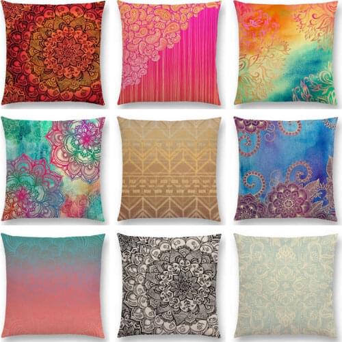 Exotic Art Colorful Flower Gorgeous Floral Doodle Geometry Mandalas Coral Paisley Pattern Cushion Cover Sofa Throw Pillow Case