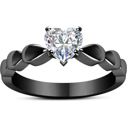 Exquisite Black Natural Heart Crystal Birthstone Bride Princess Ring For Women Wedding Engagement Party Jewelry Accessories Gift