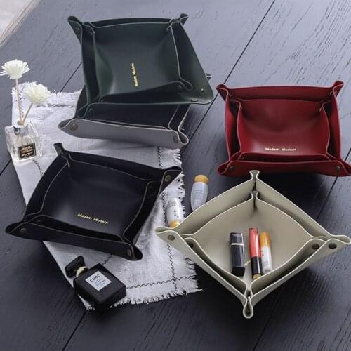 JINSERTA 2PCS Set PU Leather Folding Tray Jewelry Display Plate Cosmetic Storage Box Home Desktop Keys Coins Sundries Organizer