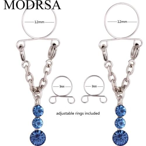 MODRSA 1Pair Sexy Non pierced Clip On Nipple Ring Nipple Jewelry Fake Nipple Shield With Tassel Dangle Adjustable Body Jewelry