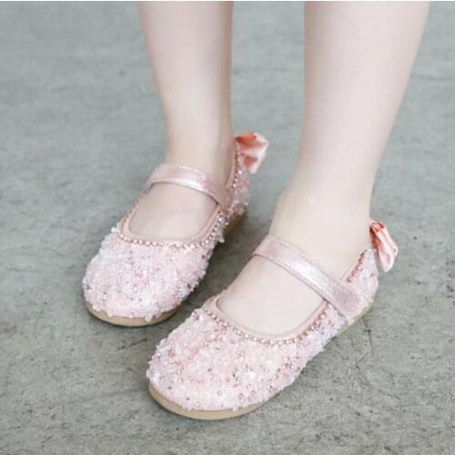 Princess girls leather sandals casual flash sandals childrens dance shoes bow pink silver performance shoes