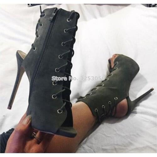 Hot Selling Graceful Exposed Ankle Boots Lace-up Thin High Heel Gladiator Boots Slim Fit Party Shoes Cut-outs Dress Shoes EU43