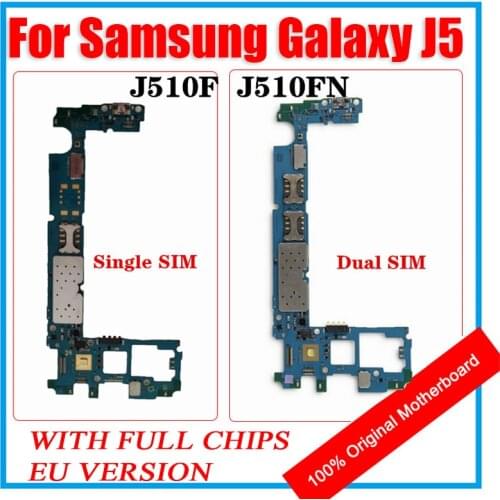 For Samsung Galaxy J5 J510F J510FN Motherboard Single Card with Full Chip Android OS J510FN/DS Dual SIM Original Clean Mainboard