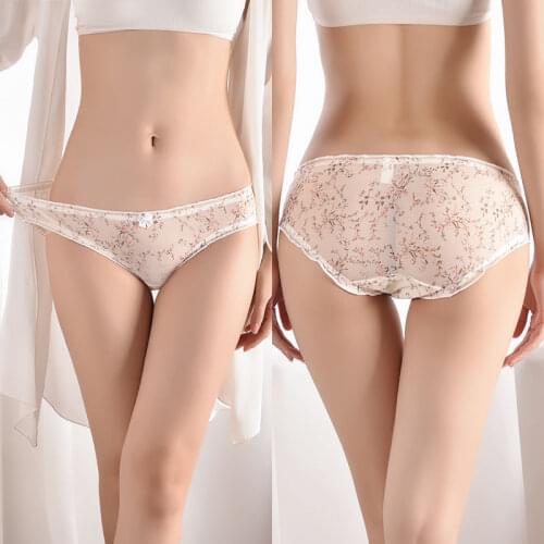 Cute Printing Mesh Girl Underwear Sexy Lace Transparent Women Briefs Temptation Seamless Panties Bow Ruffles Female Sex Lingerie