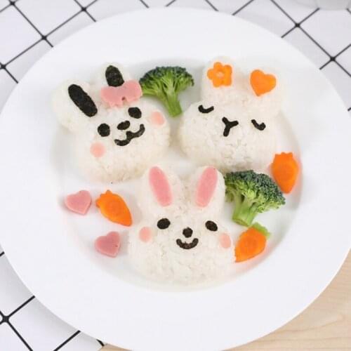 Rice Ball Mold Set Cute Cartoon Rabbit Pattern Sushi Making Kit Bento Accessories Rice Mould Seaweed Cutter Kitchen Tools