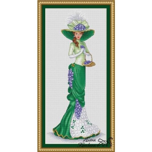 Lady Series-Green 29-53 Cross Stitch Set Cross-stitch Kit Embroidery Needlework Craft Packages Cotton Fabric Floss