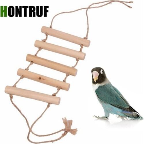 Natural Wooden Bird Cage Ladder Rope Ladder Bird Nest Parrot Toy Stand Bar Bird Climbing Ladder Swing