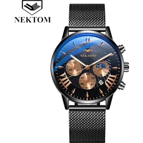 NEKTOM 8201 Mode herren Business Uhr Kalender Edelstahl Armbanduhr Marke Luxus Chronograph Quarzuhr Geschenk für Männer
