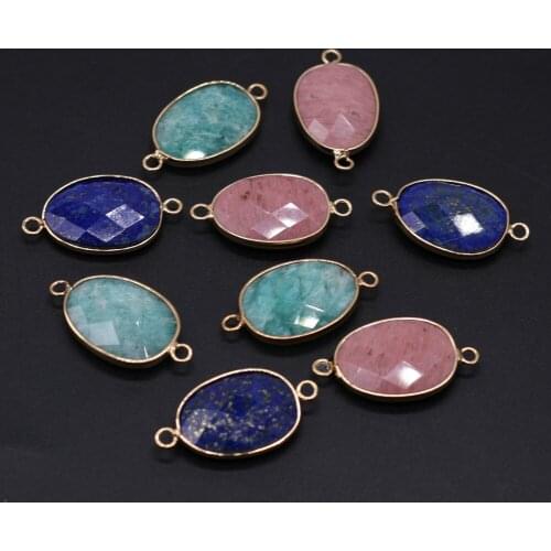 2021 New Natural Stone Connector Lapis Lazuli Amazonite Egg-shaped fFaceted Charms Pendant for DIY Bracelet Jewelry Making Gift
