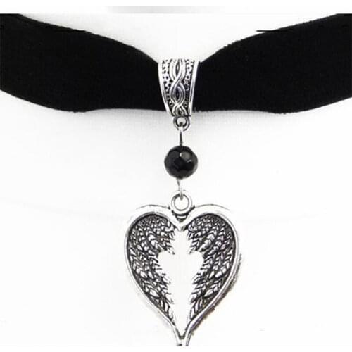 Fashion Angel Wings Pendant Necklace Black Velvet Collar Charm Black Beads Connection Neck Brace For Women Jewelry Bijoux