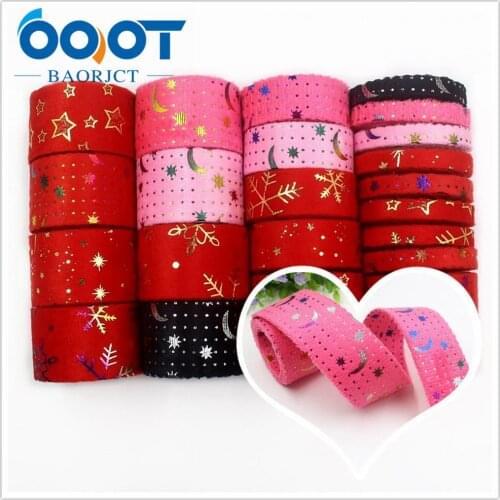 I-19918-2190,5yards 10/25/38mm Christmas plaid snowflake Flocking ribbon DIY handmade christmas decorations for home Accessories