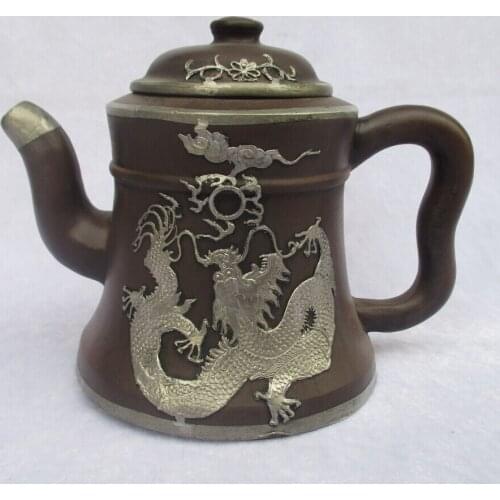 Christmas decorations for home+ Tibet Silver Carved Dragon pot,100% Handmade Tea pot/800ML Purple clay teapot