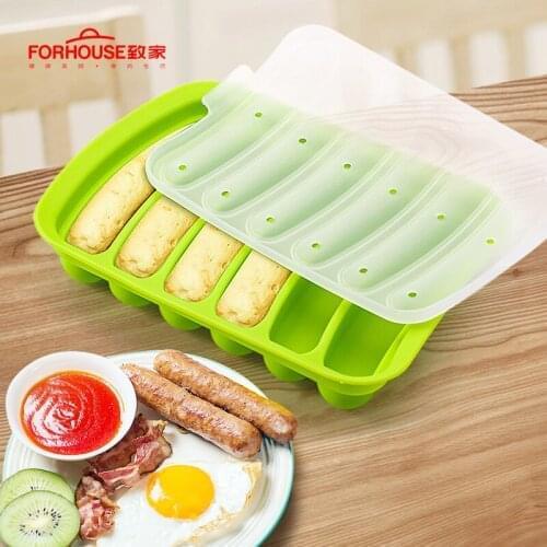 DIY Silicone Burger Hot Dog Maker Mould With 6 Cavity Patty Makers Sausage Making Mold Microwave Oven Safe Kitchen Gadgets