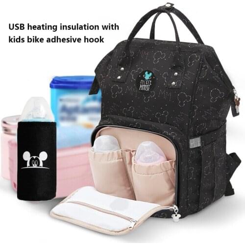 Disney Backpack Baby Stroller Diaper Bag Mickey Mouse Mother Large Capacity Nursing Baby Bag Fashion Pregnant Woman USB+ Hook