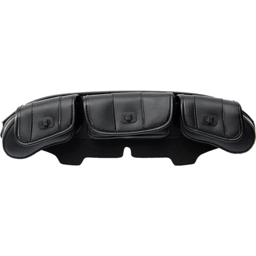 Motorcycle Windshield Bag Saddle 3 Pouch Pocket Fairing Bag For Harley Touring FLHT 1996-2013 PU Leather Front Frame Storage Bag