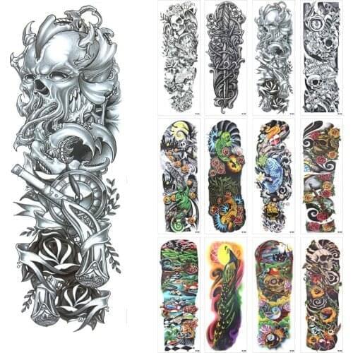 Wholesale 500pcs Large Full Arm Tattoo Removable Waterproof Temporary Tattoo QB 45*17CM Shoulder Fake Paste Leg Sleeve Tattoo