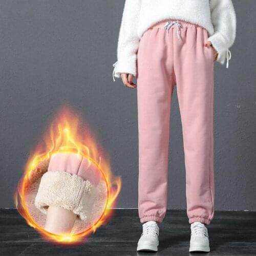 ATHVOTAR Warm Pants for Women Plus Velvet Bloomers Keep Warm Sweatpants Pink and Black Loose Lamb Trousers Female Legging Pants