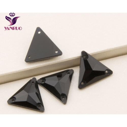 YANRUO Jet 3270 Triangle Black Glass Crystal Rhinestones Sew On Crystals For Clothes Sew Strass Crystals Rhinestone