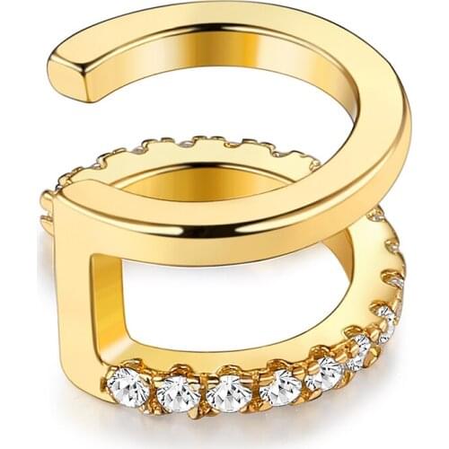 ZEMIOR Sterling Silver 925 Jewelry Minimalist Double Gold Color Rings Earrings For Women Clear 5A Cubic Zirconia Clip Earring