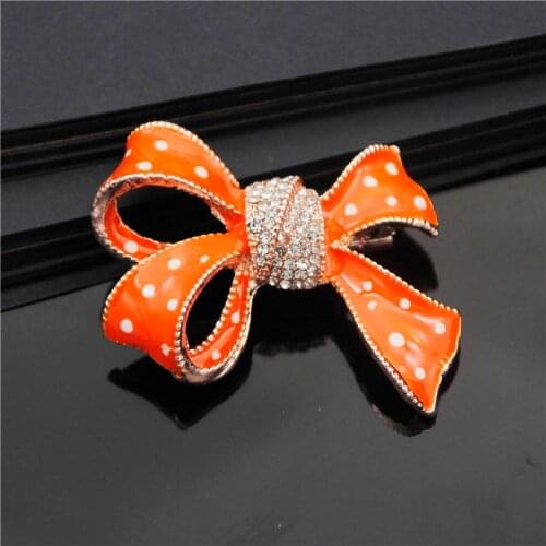 Lovely Red Bow Bowknot Brooch Silver Color Inlay Full Rhinestone Crystal Enamel Brooches For Women Fashion Jewelry