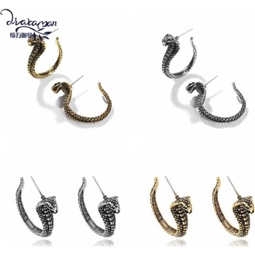 Dvacaman Unique Hip-Hop Personality IIrregular Snake Earrings for women Vintage Serpentine Embossed Stud Earing Jewelry 2020 New