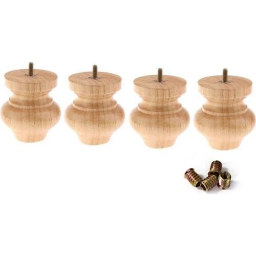 4Pcs sets Wood Color Rubber Wood Furniture Legs M8 Thread Replacement for Cabinet Chair Couch Table Bed Feet