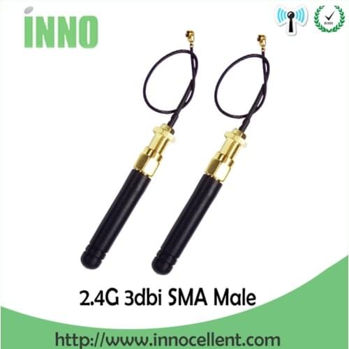 2.4GHz antenna SMA Male connector 2pcs 2dbi 24G wifi antenna rubber Zigbee short antenna 2.4 GHz + PCI U.FL IPX Pigtail Cable