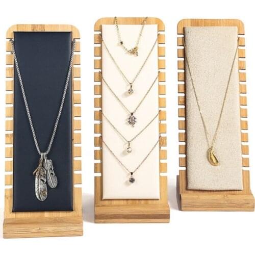 Bamboo Jewelry Display Stand Necklace Display Stand Wooden Multiple Necklace Easel Showcase Display Holder for Necklaces