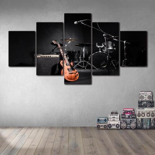 No Frame Oil Painting Canvas Electric Guitar and Drums Poster Prints Wall Art Pictures Living Room Home Decor