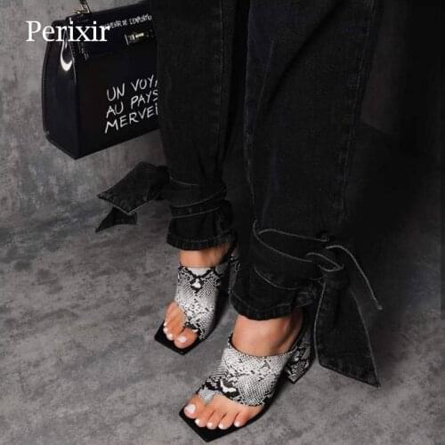 Perixir 2021 summer new style snakeskin pattern thick heel high heel sandals and slippers fashion clip toe
