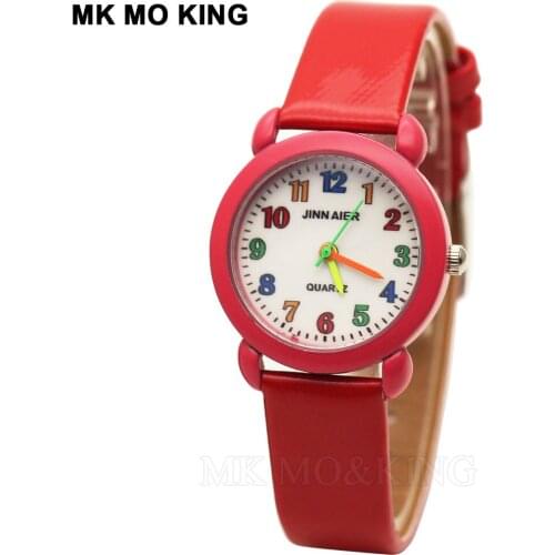 Luxury Student Childrens Boys Girls Kids Cute Small Baby Number Quartz Leather Wrist Watch Clock Gifts Children Watches